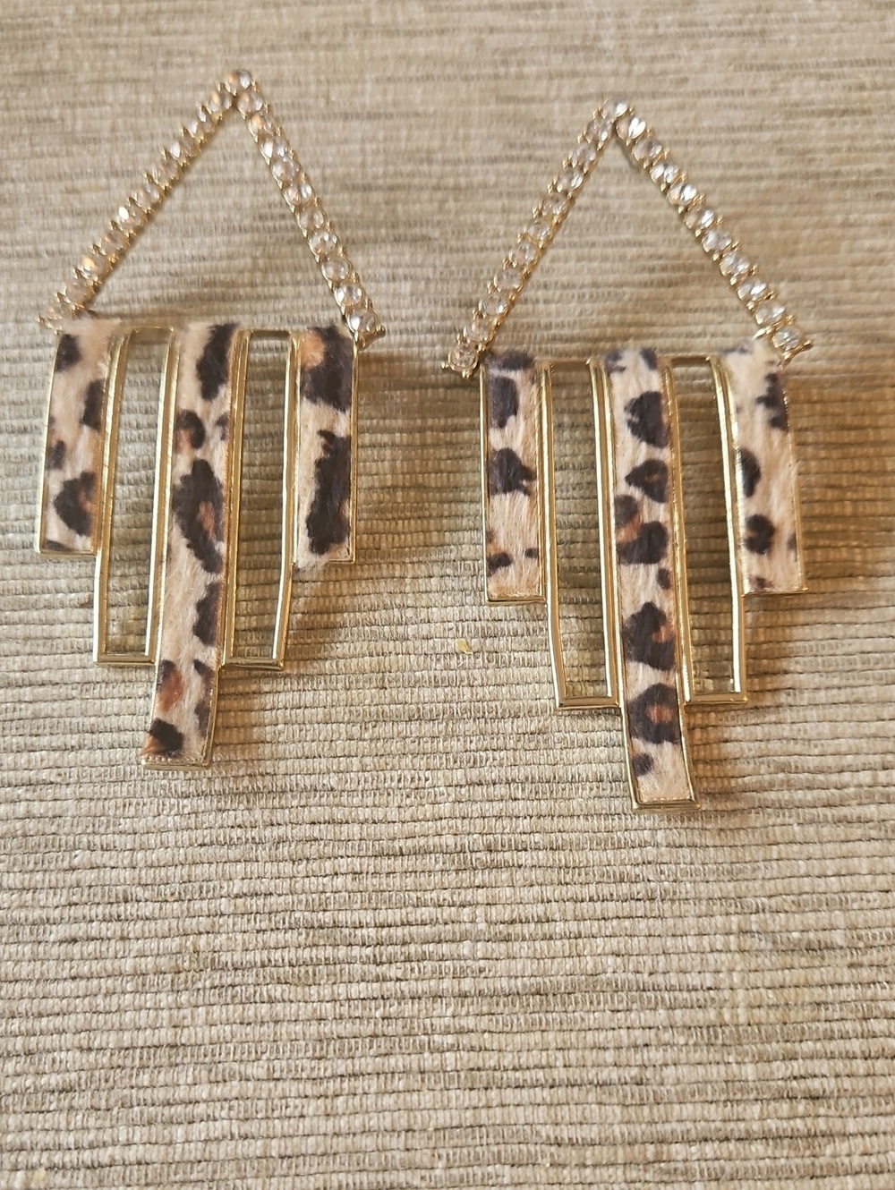 4 For $10 Leopard Print Gold Tone Statement Post Back  Drop Earrings